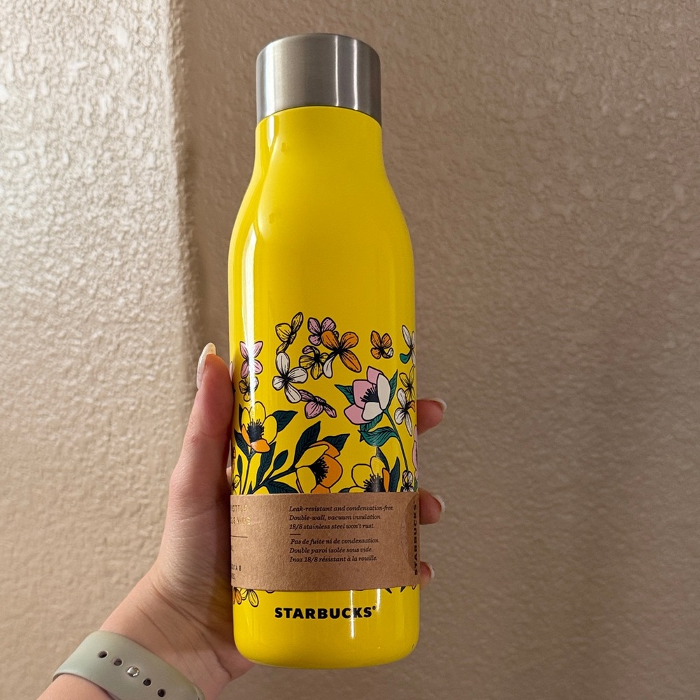 Starbucks Yellow Floral Stainless Steel Bottle with Silver Lid